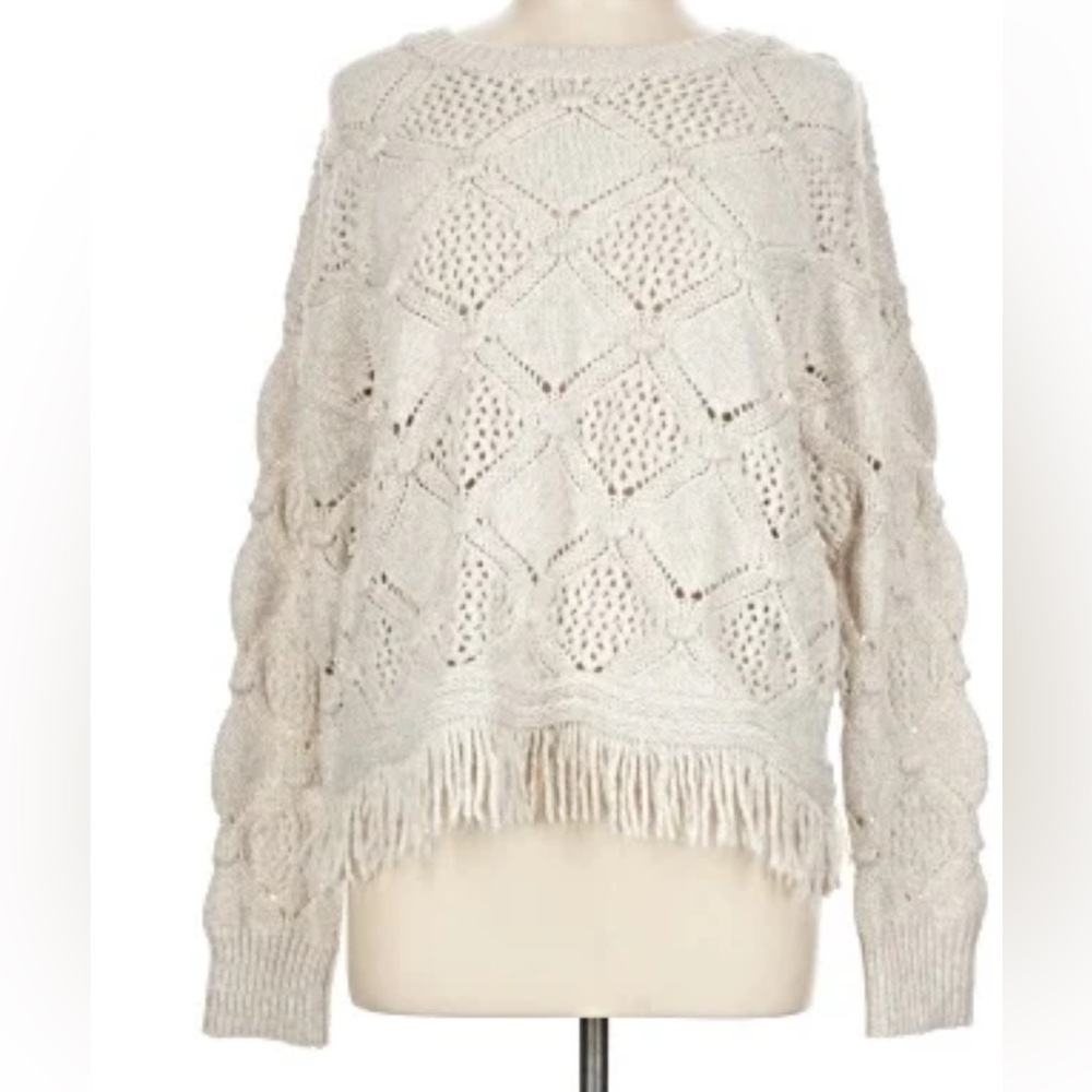 Frye Women's Cream Knit Boho Sweater w. Fringe ends Springtime Costal Cowgirl